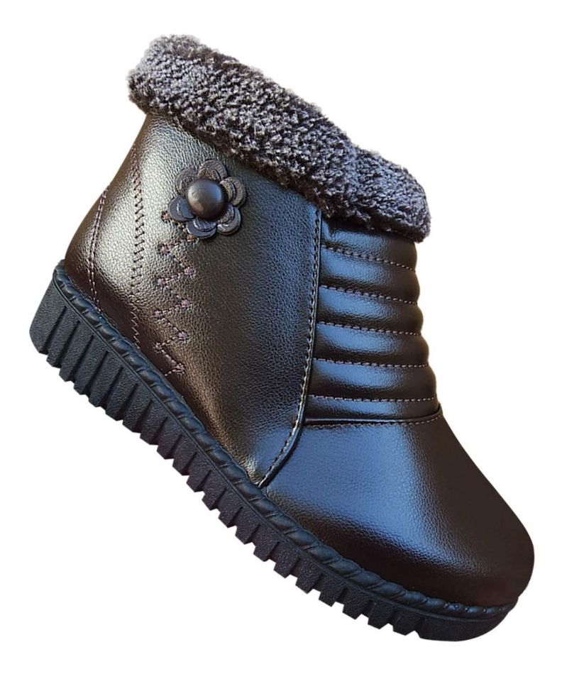 Zapato De Mujer Para Invierno Chiporro Adorno De Flor Marrón - 7153-0