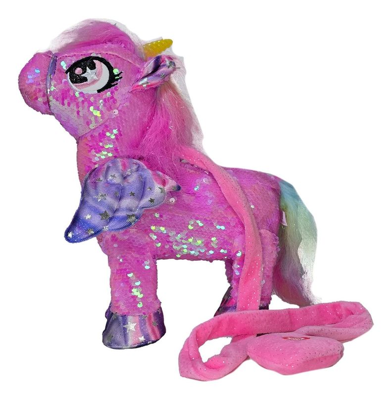 Unicornio Musical Y Bailarin Con Brillos Y Alas 35cm Fucsia-0