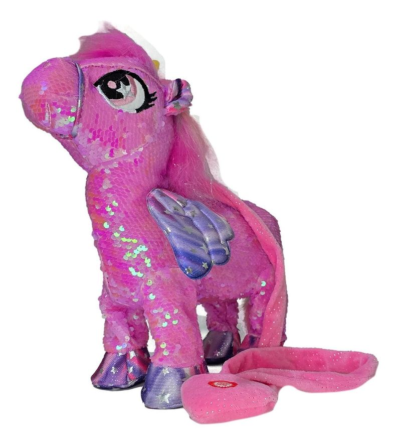 Unicornio Musical Y Bailarin Con Brillos Y Alas 35cm Fucsia-1