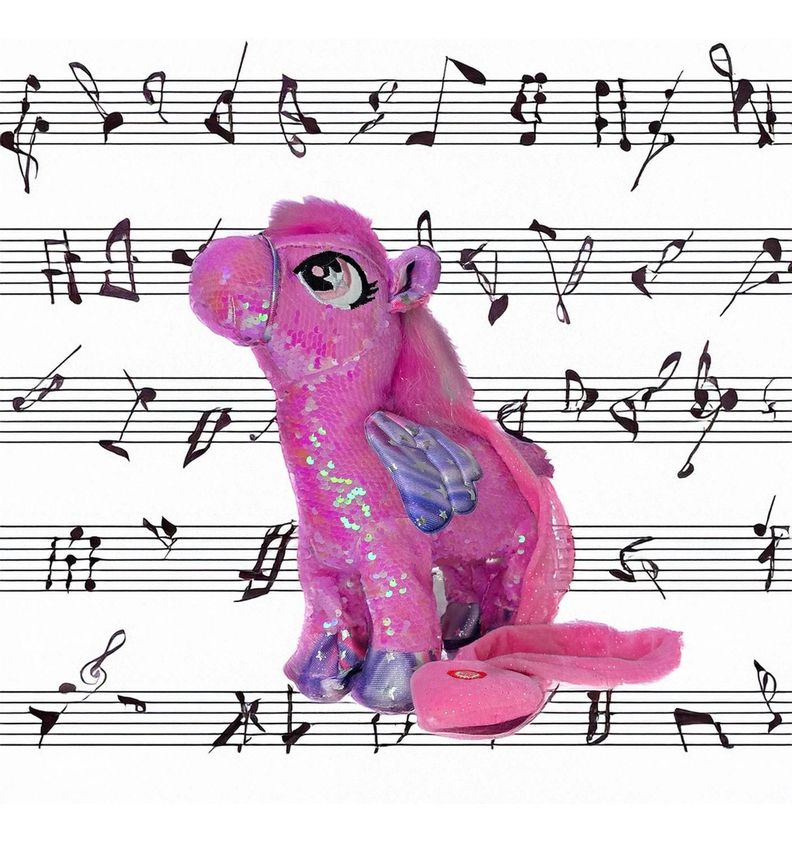 Unicornio Musical Y Bailarin Con Brillos Y Alas 35cm Fucsia-2