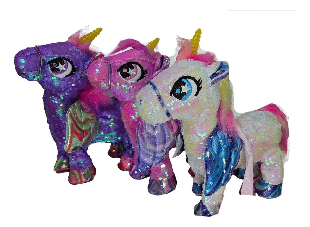 Unicornio Musical Y Bailarin Con Brillos Y Alas 35cm Fucsia-4