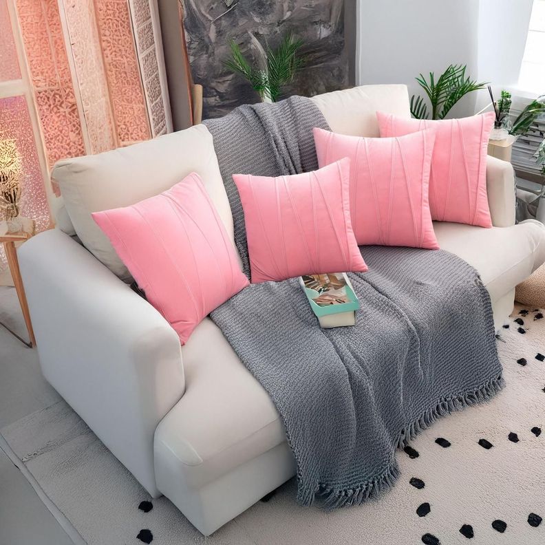 Fundas De Cojin Decorativa 45x45 Lineas Rosa PACK 4 U-0