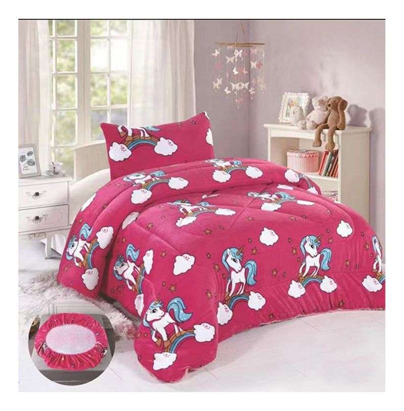 Cobertor Chiporro y Sabana Bajera Polar Infantil 1.5 Plazas Fucsia Unicornio-1