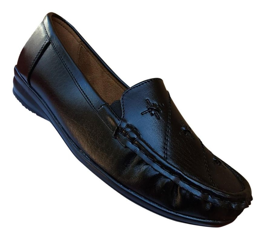 Zapato Mocasín De Cuero Mujer Casual Clasico Comodo Negro - 7148-0