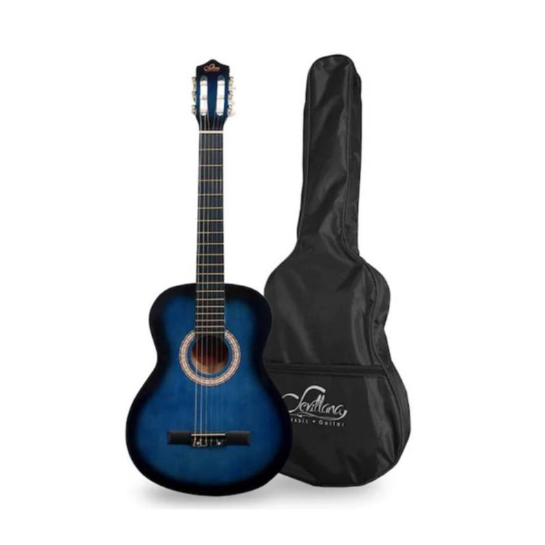 Guitarra Sevillana Azul-Negro 30 Pulgadas Para Niños Con Funda-0