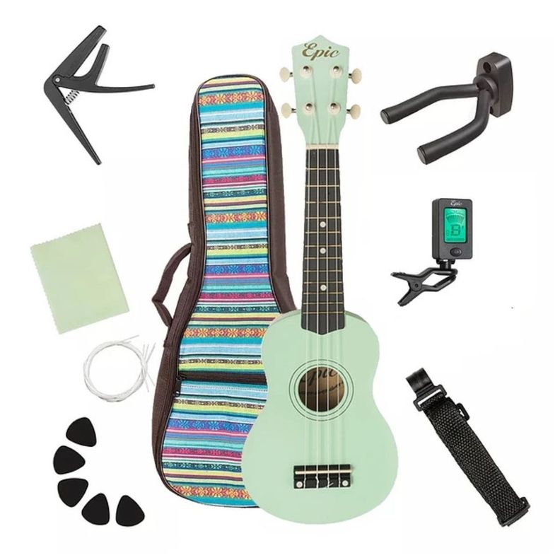 Ukelele 21Pulgadas Verde Con Funda Acolchada Epic-0