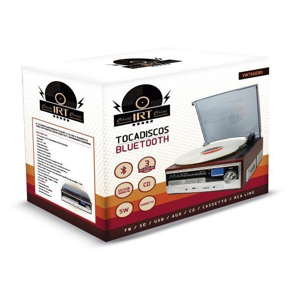 Tornamesa Tocadiscos IRT Vintage80 CD, Cassettes, Vinilos BLuetooth-2
