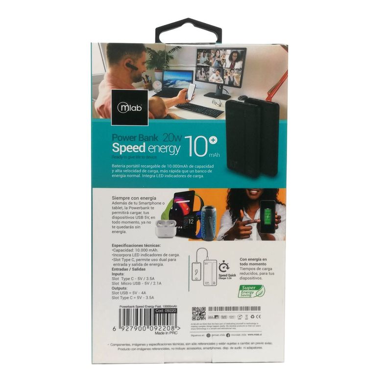 Bateria Portatil Power Bank 20W 3.5A 10.000Mah Mlab Carga Rapida-3