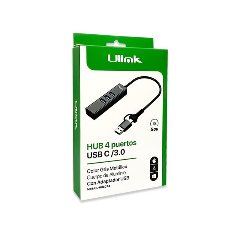 Hub USB 4 Puertos USB C y USB A 3.0 Ulink UL-HUBCA4-1
