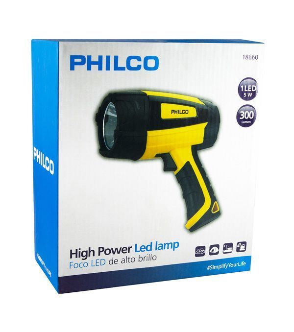 Foco Linterna Recargable Alto Brillo 300 Lumenes Philco 18660-2