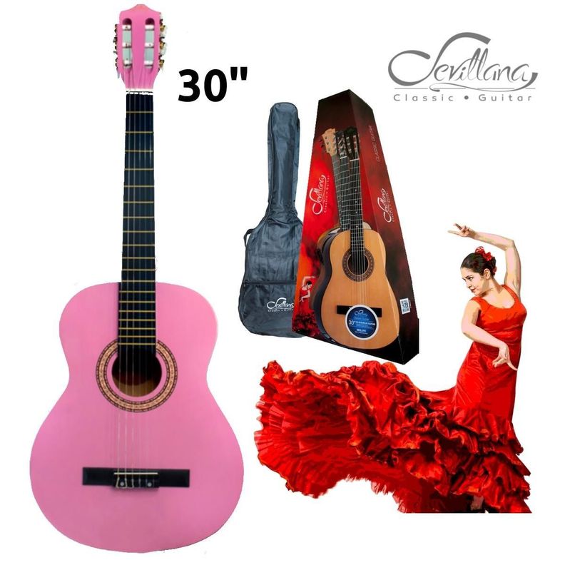 Guitarra Sevillana Rosada 30 Pulgadas Para Niños C-1