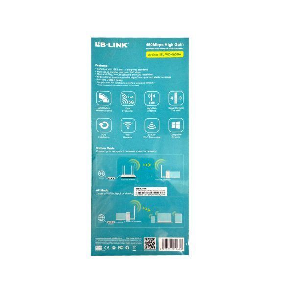 Adaptador USB WIFI AC650 Dual Band 650MBPS High Gang Antena 6dBi / BL-WDN650A LB-Link-5