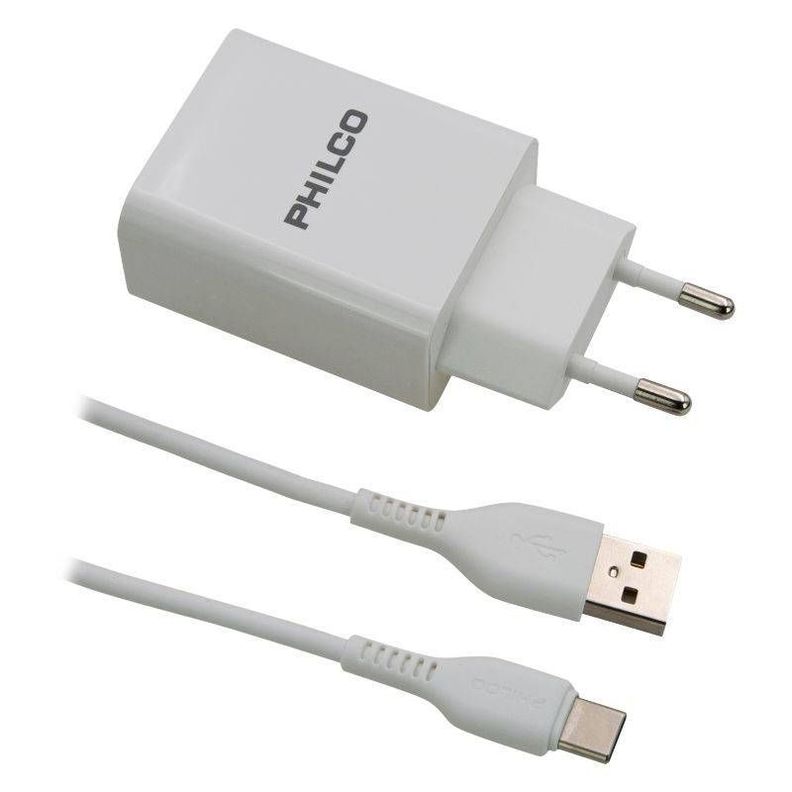 Cargador Philco Con Cable USB-C, Carga Rápida, USB X2-0