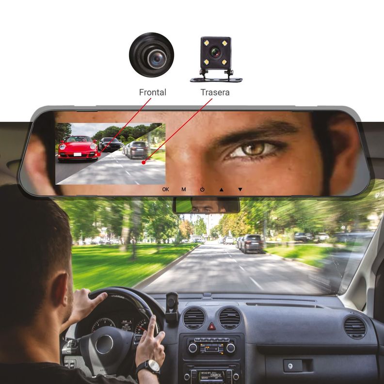 Espejo Retrovisor de Seguridad con cámaras para grabación frontal y trasera Mlab-3