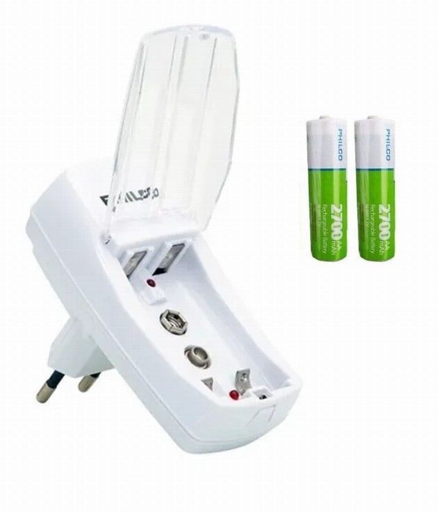 Cargador De Pilas Universal Con 2 Pilas AA 2700Mah Philco 9580F-1
