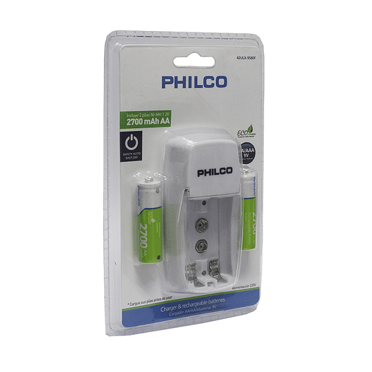 Cargador De Pilas Universal Con 2 Pilas AA 2700Mah Philco 9580F-2