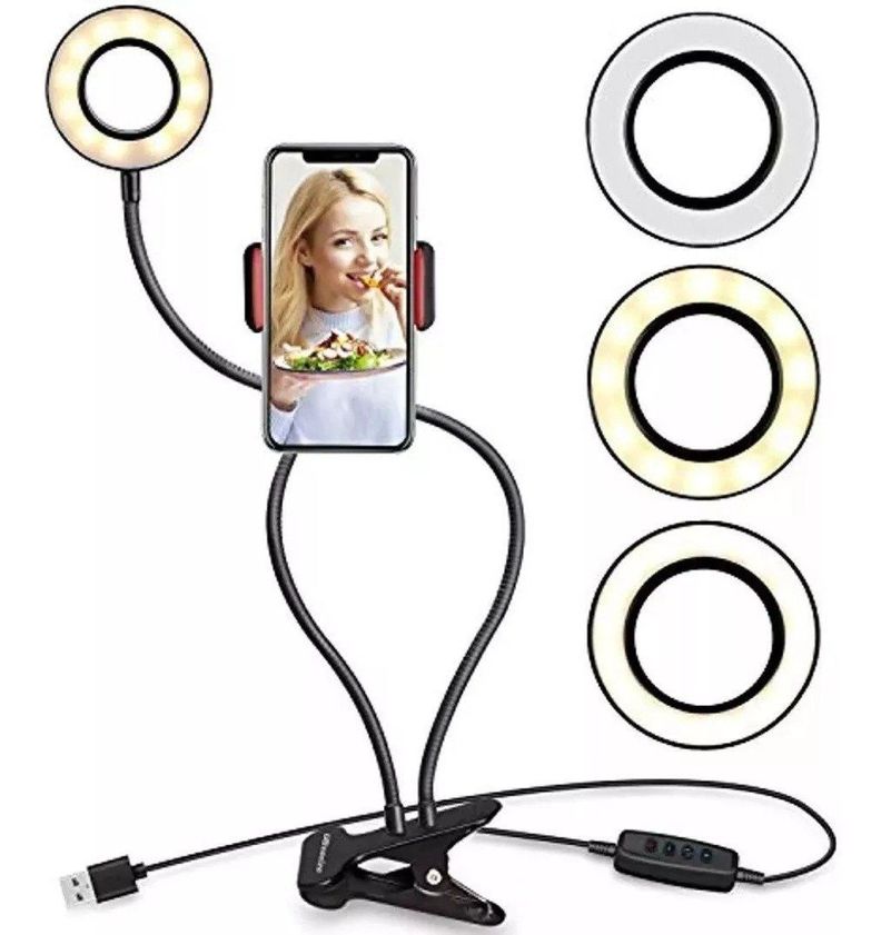 Aro De Luz 10cms Con Pinza Para Escritorio Y Soporte Celular Philco-0