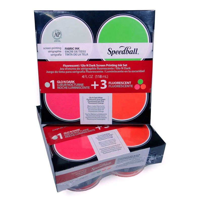 4 Pinturas Serigraficas 120ml Fluor Y Glo N' Dark Speedball Surtido