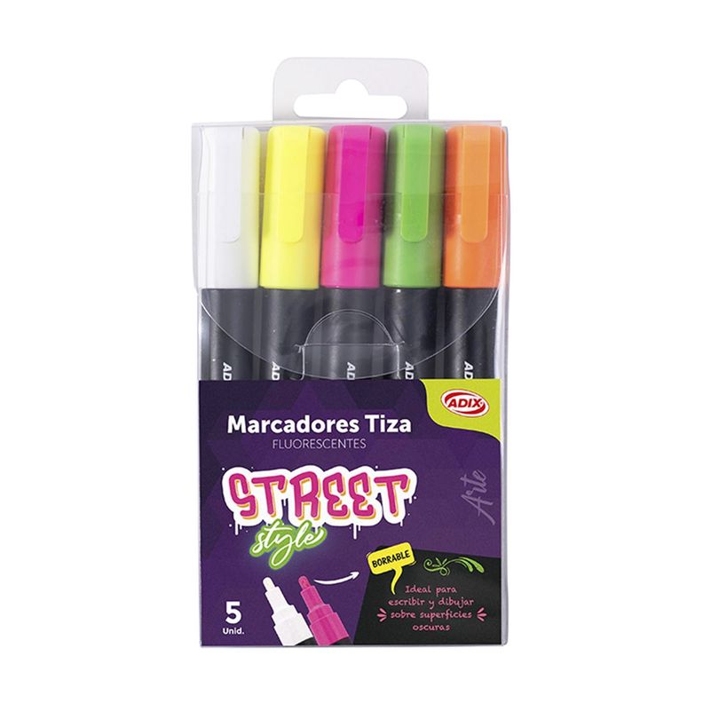 Marcadores Tiza Adix Fluorescente 5 Colores Surtido
