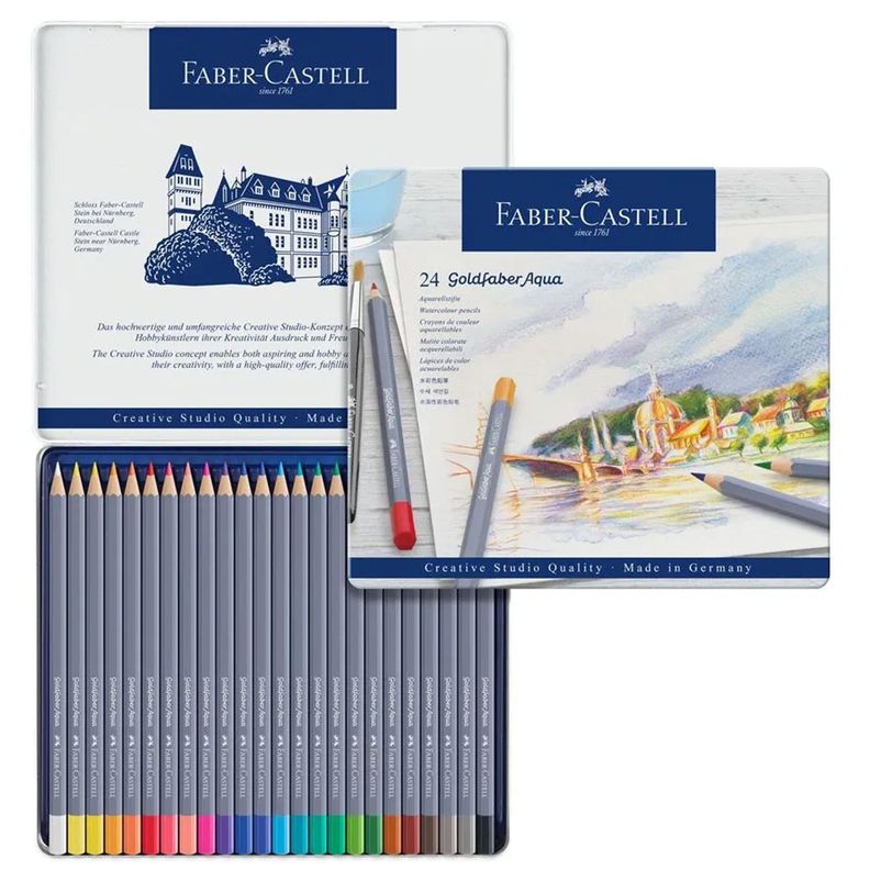 Lápices Acuarelables Faber-Castell Goldfaber Aqua 24 Colores-0