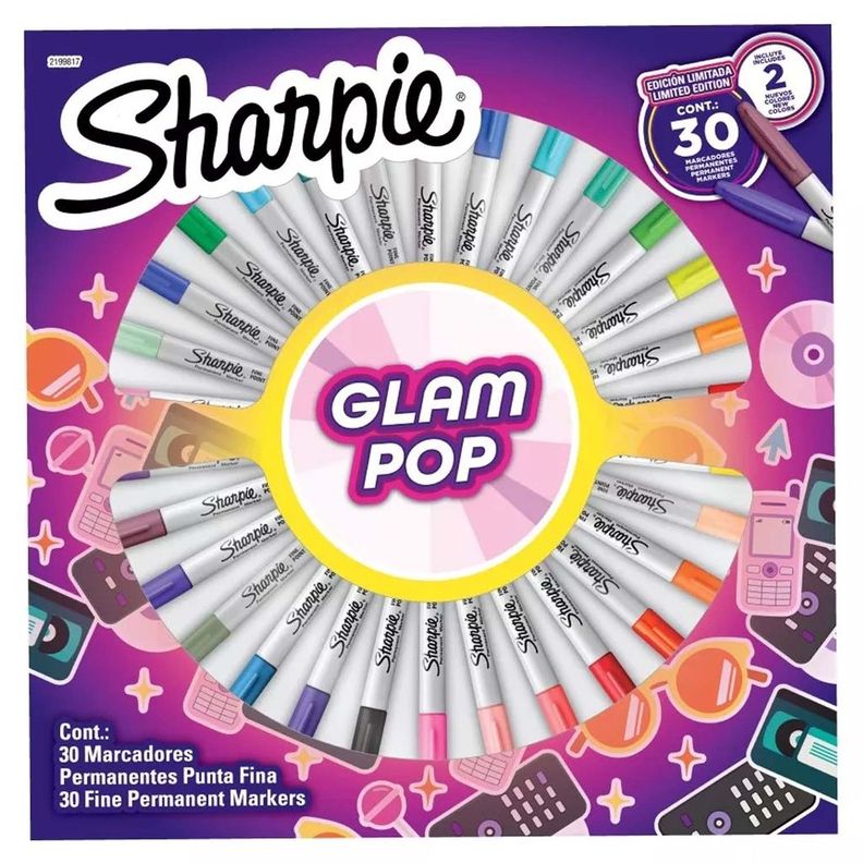 Marcador Sharpie Glam Pop 30 Colores Permanente-0