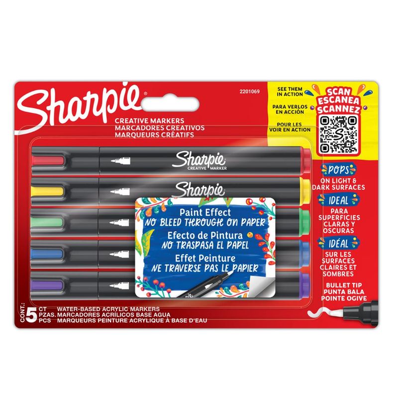 Marcador Sharpie Acrílico Punta Bala 5 colores-0
