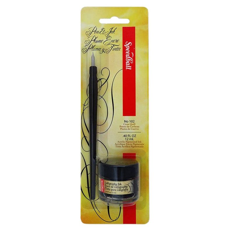 Set Plumilla #102 Crow Quill Y Tinta Negra 12ml Speedball