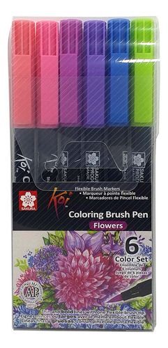 Set Plumones Acuarelables Sakura Koi Brush 6 Colores Flores-0