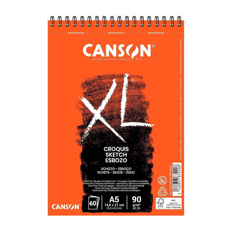 Croquera Canson XL Croquis 90gr 60 hjs A5(14.8x21cm) Marfil