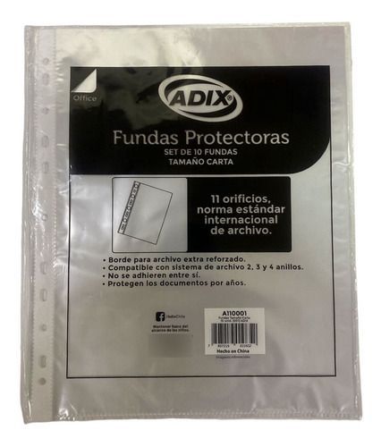 Funda Plastica Transparente Adix Para Archivador Carta(10ud)