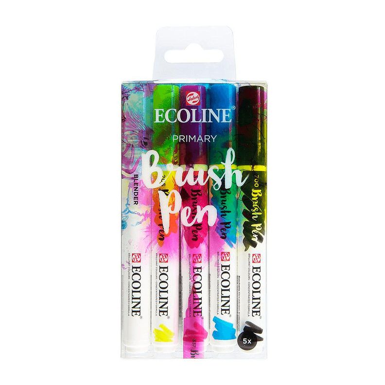 Set Plumones Punta Pincel Ecoline (5 Colores Primarios)-0