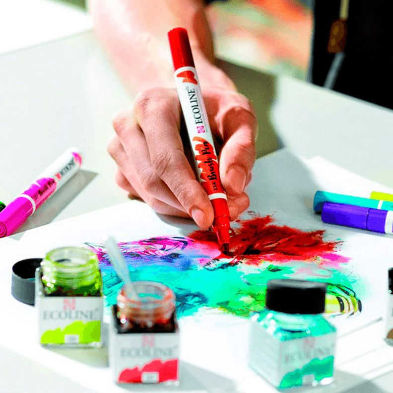Set Plumones Punta Pincel Ecoline (5 Colores Primarios)-2