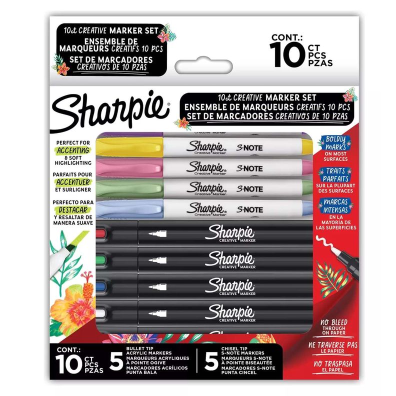 Marcadores Creativos Sharpie Acrilicos y S-Note 10 Colores Surtido