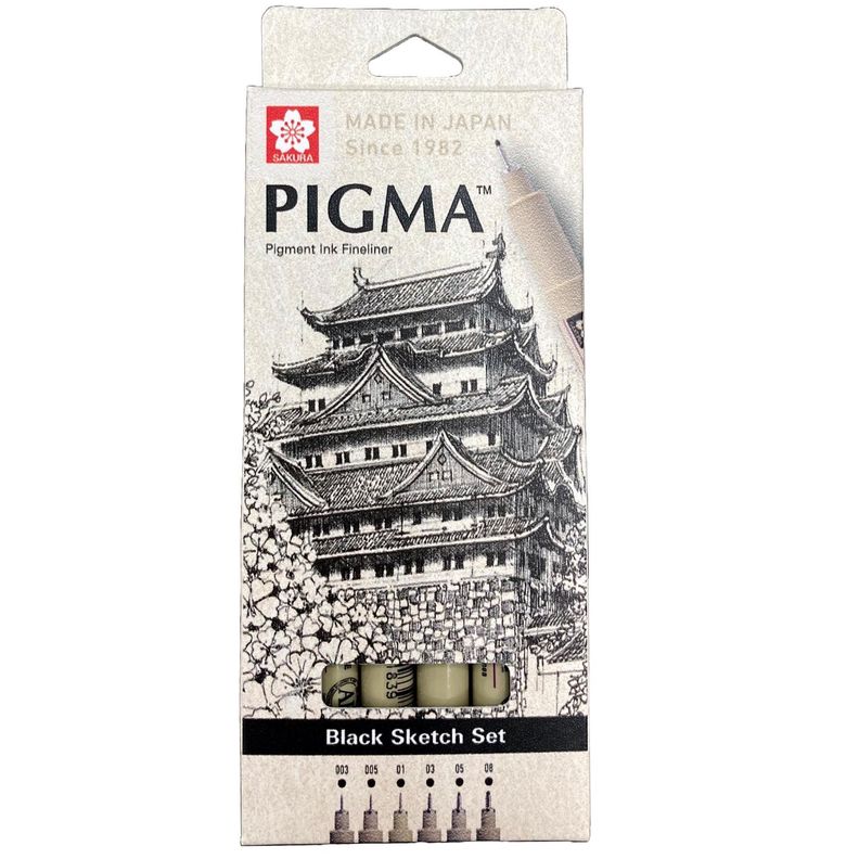 Set de Tiralinea Pigma Micron Sakura Negro 6 Grosores