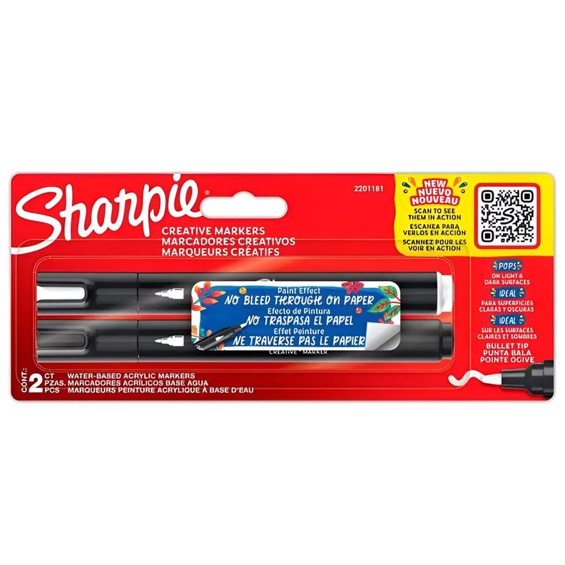 Marcador Sharpie Acrílico Punta Bala 2u (Blanco y Negro)-0