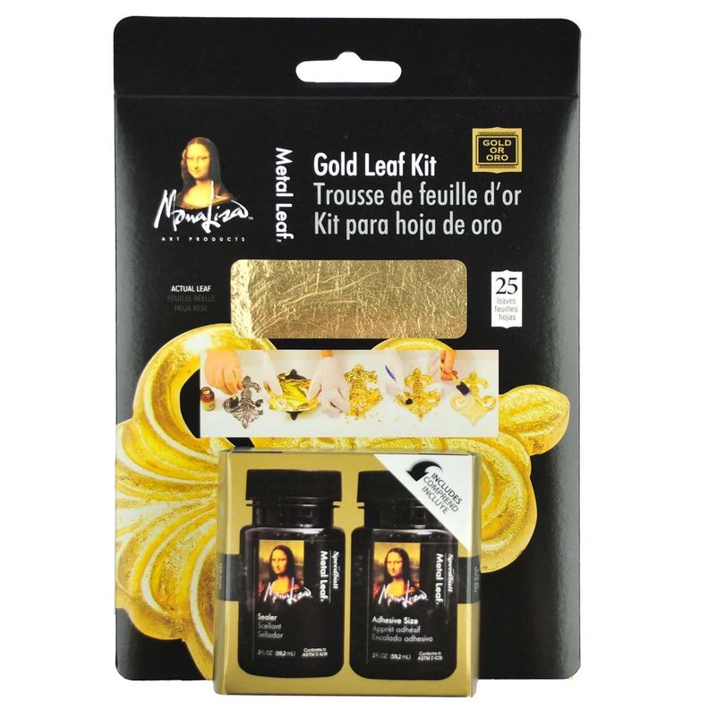 Kit 25 Hojas Pan De Oro + Adhesivo 59ml Y Sellador