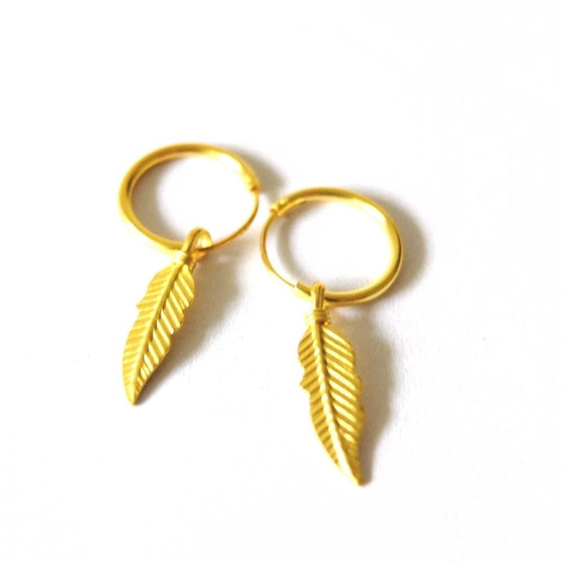 Aros Argolla Pluma Colgante Gold-0