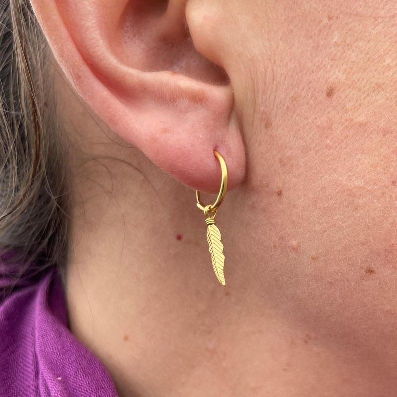Aros Argolla Pluma Colgante Gold-1