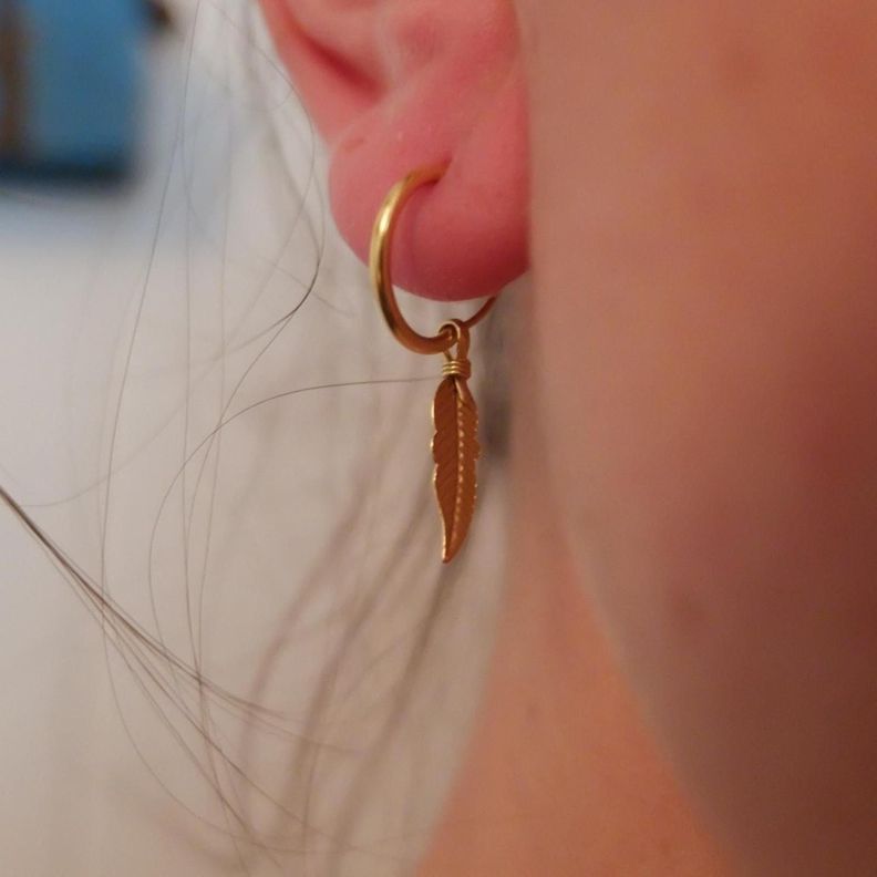 Aros Argolla Pluma Colgante Gold-3