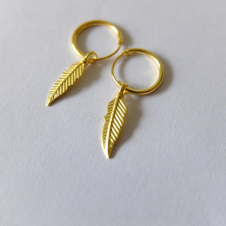 Aros Argolla Pluma Colgante Gold-4