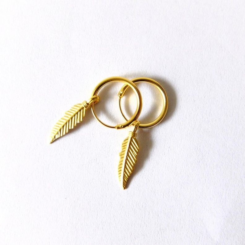 Aros Argolla Pluma Colgante Gold-5