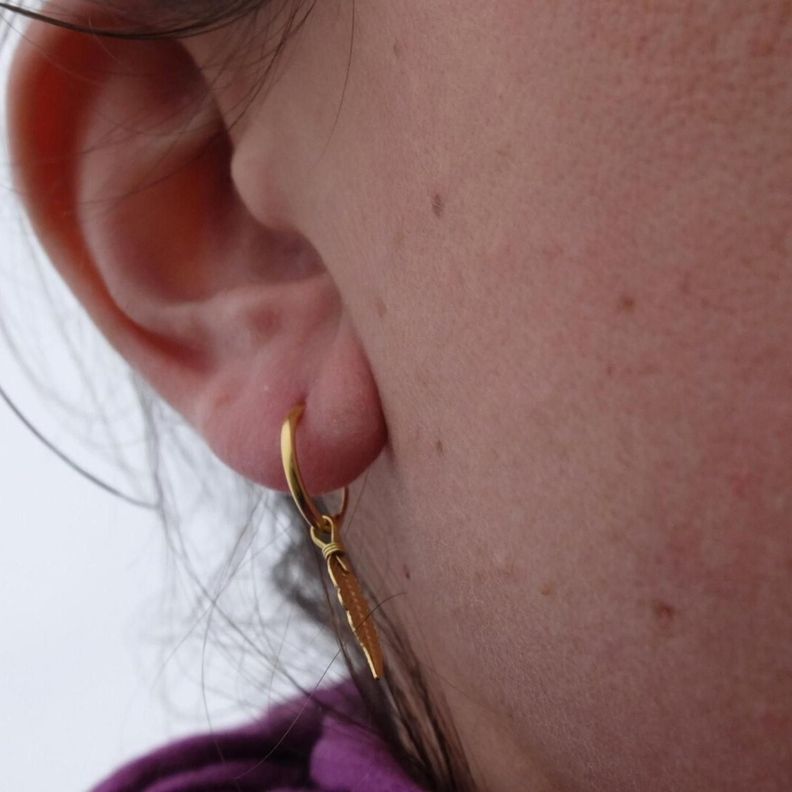 Aros Argolla Pluma Colgante Gold-6