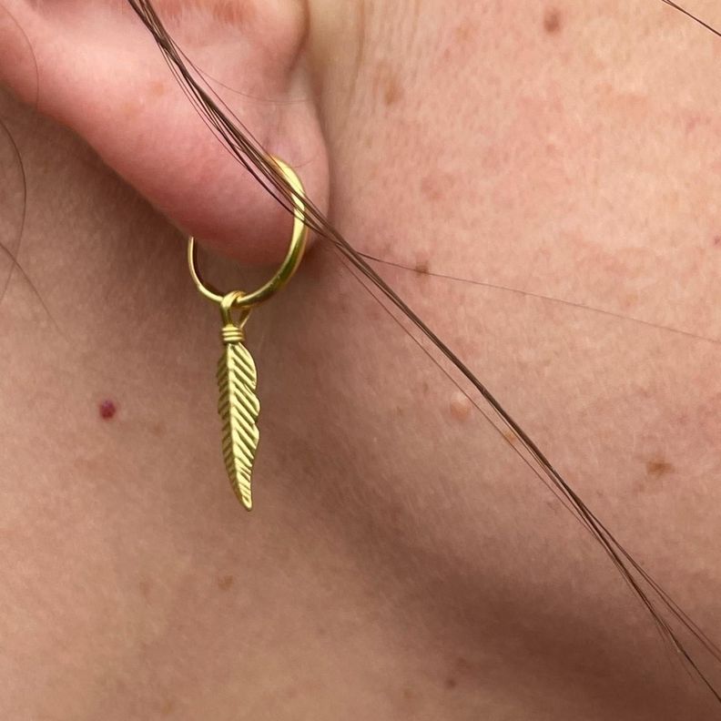 Aros Argolla Pluma Colgante Gold-7