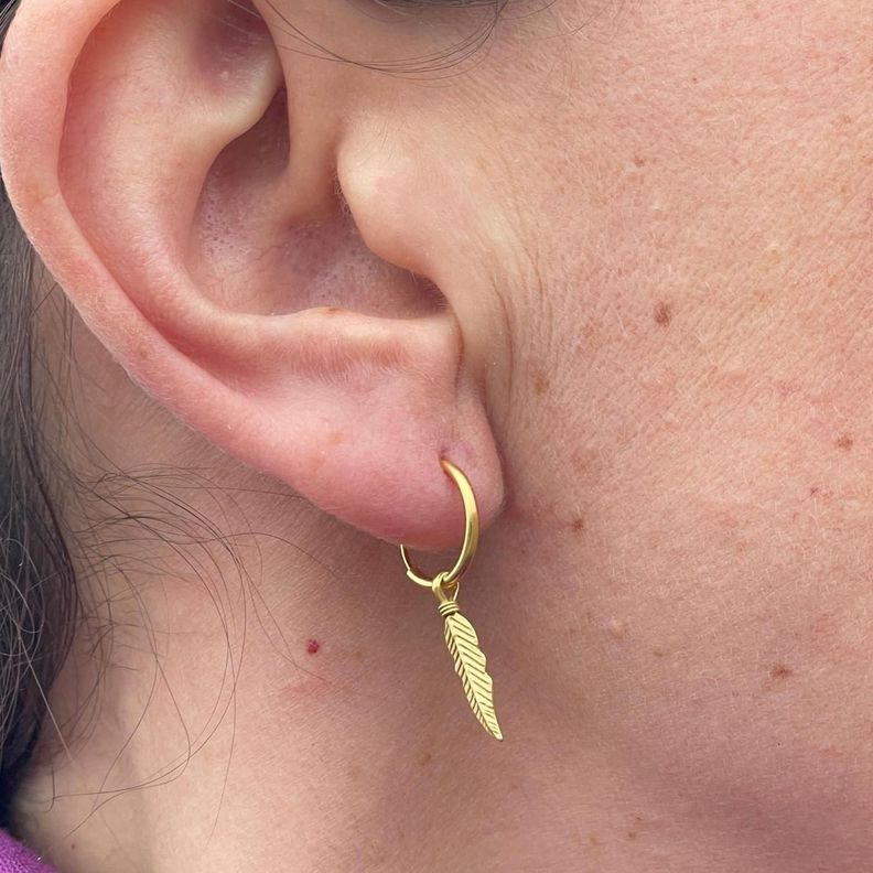 Aros Argolla Pluma Colgante Gold-8
