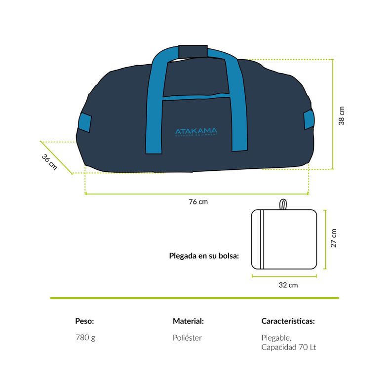 Bolso Plegable 70 Lt Ruta 78 Verde Atakama Outdoor-5