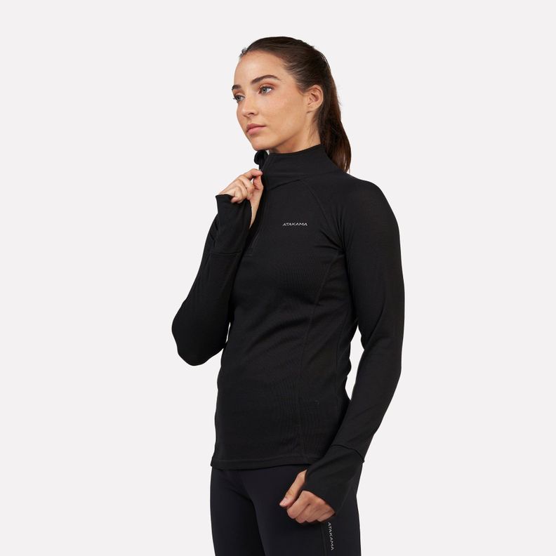 Primera capa Térmica Mujer 1/4 Zip-Cuello VentoFit Negra-2
