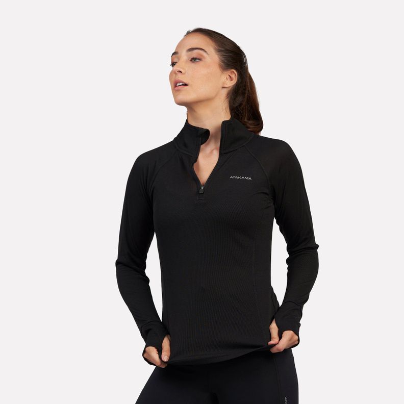 Primera capa Térmica Mujer 1/4 Zip-Cuello VentoFit Negra-4
