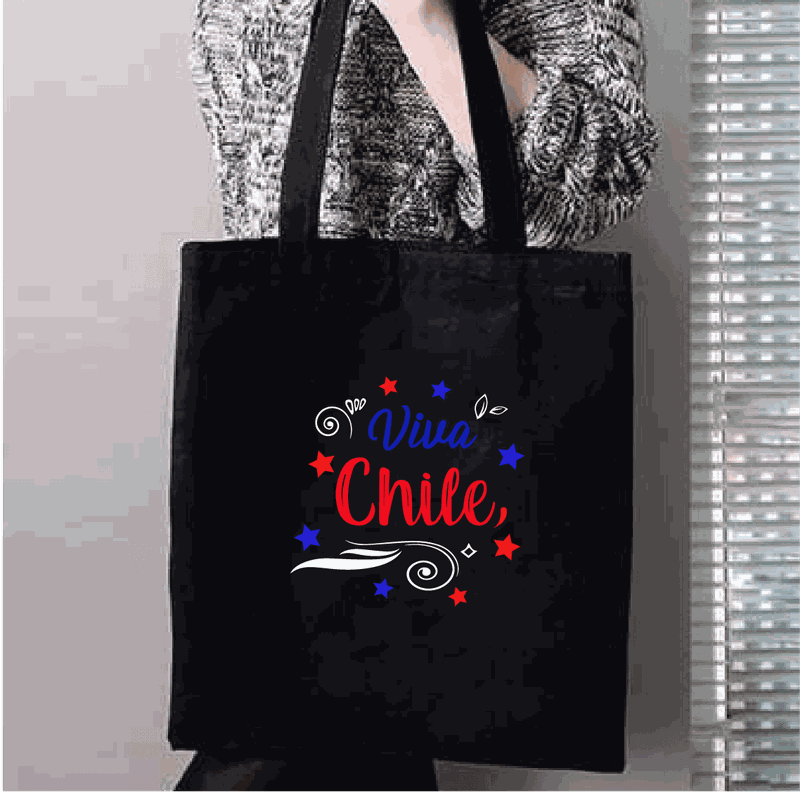BOLSO TOTE BAG VIVA CHILE FIESTAS PATRIAS 35 X 40 CM ALGODÓN-1