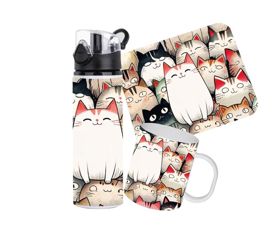 Set Gatos, Gatitos,  Catlover Botella 750 ml más Mousepad más Tazón 300 ml-0