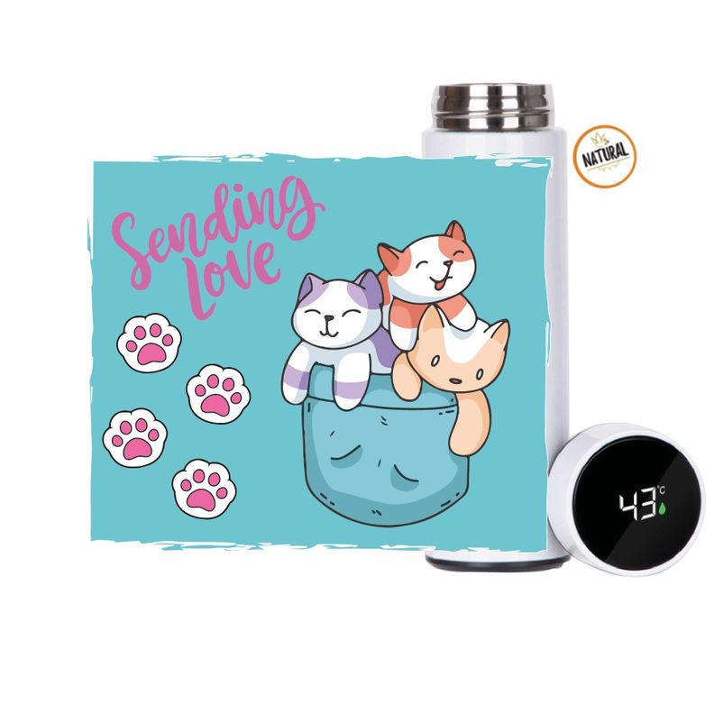 Termo 450 ml smart diseño gatitos tiernos, cute, amor por los gatos-1